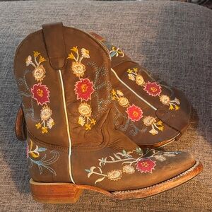 Red Hawk Boot Co Bouquet Camel Leather Embroidered Western Boot Used Sz Youth 4